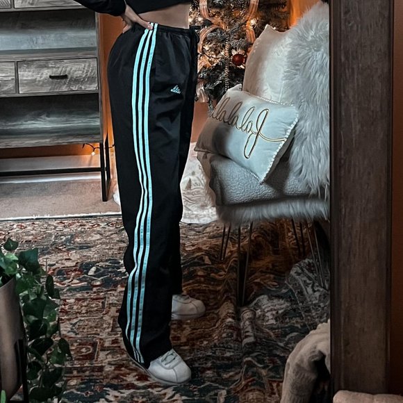 Womens Adidas black with teal 3 stripes Sweatpants - Picture 2 of 4